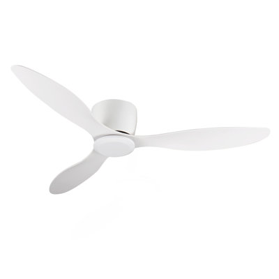 Ventilateur de plafond encastré blanc 52 po sans lumière, 3 pales réversibles, avec moteur à courant continu réversible à 6 vitesses, ventilateur de plafond à profil bas sans lumière pour le salon