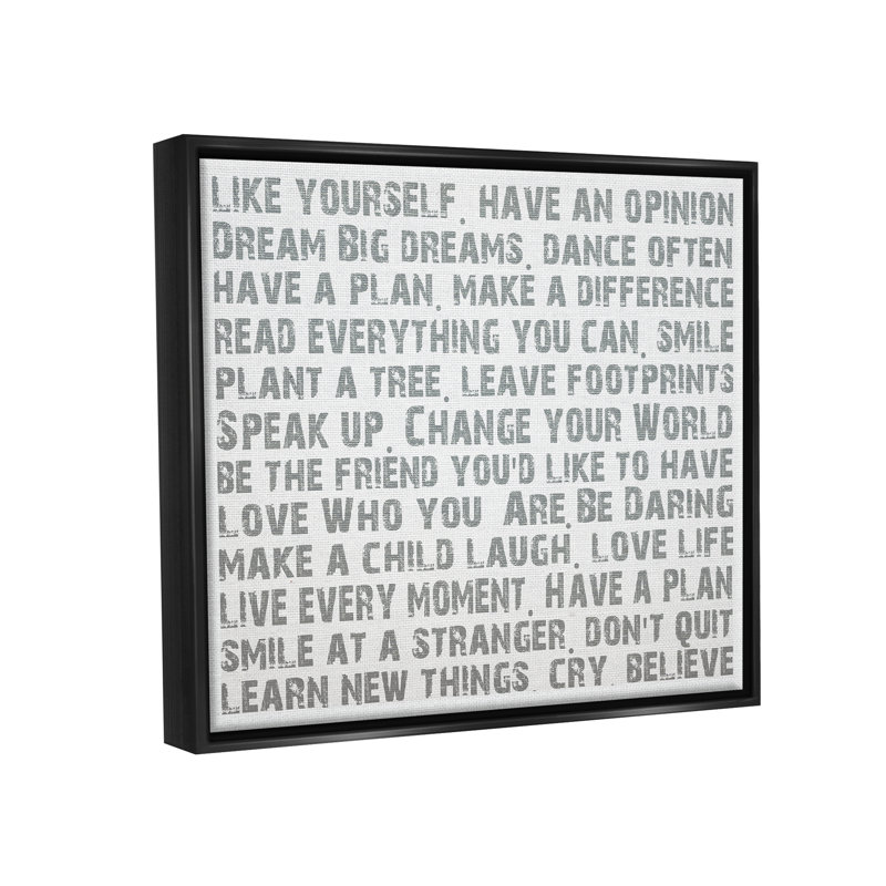 «Trinx Like Yourself Inspirational Typographie», art mural sur toile par Andrea James, Cadre flottant noir de jais