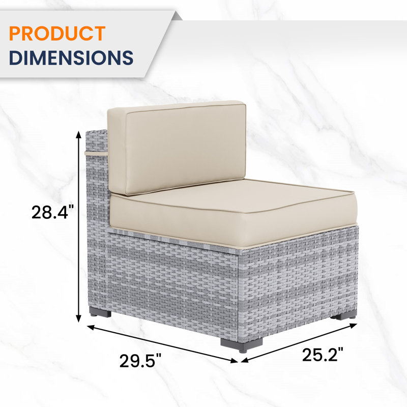 Outdoor 2-Person Patio Single Chairs Sectional with Cushion, White