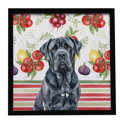 Black Neapolitan Mastiff Vegetables Framed Metal Print