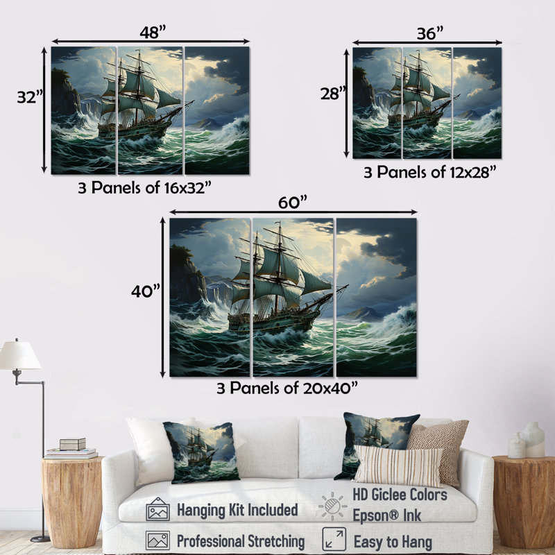 Pirate Sea Sovereigns I - ensemble d'art mural pirate, H 28 po x l 36 po x P 1 po, Toile tendue