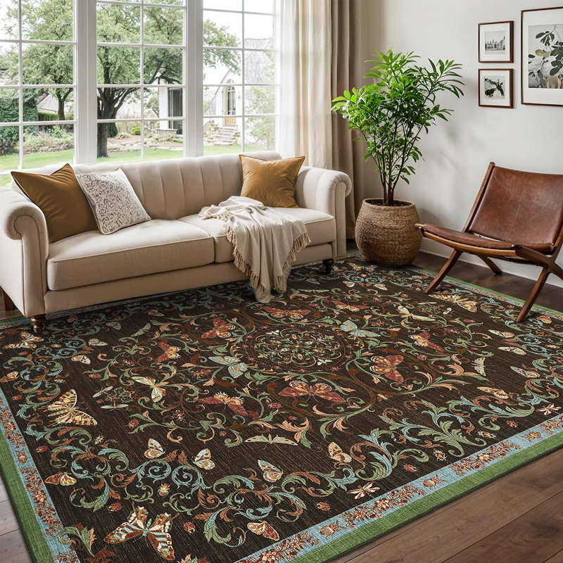 Tapis oriental doux en laine synthétique à motif géométrique, Café brun, 5 x 7 pi