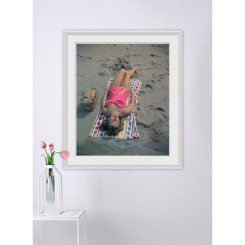 Pat Hall Lying On Beach Giclee Print by Getty Images, Brown, 39" H x 33" W x 2.75" D