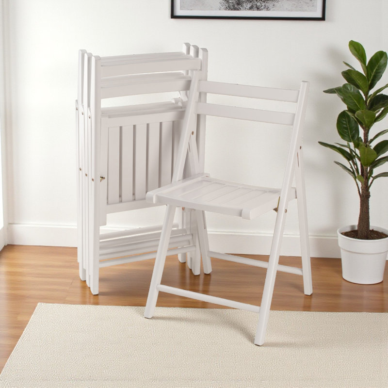Robin 4-Piece Solid Wood Slatted Folding Chair Set in White Finish, 32.28'' H X 20.1'' D X 17.64'' W, White