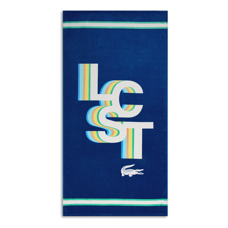 Lacoste Oversized Cotton Beach Towel 36x72, LCST Playful Letters Blue