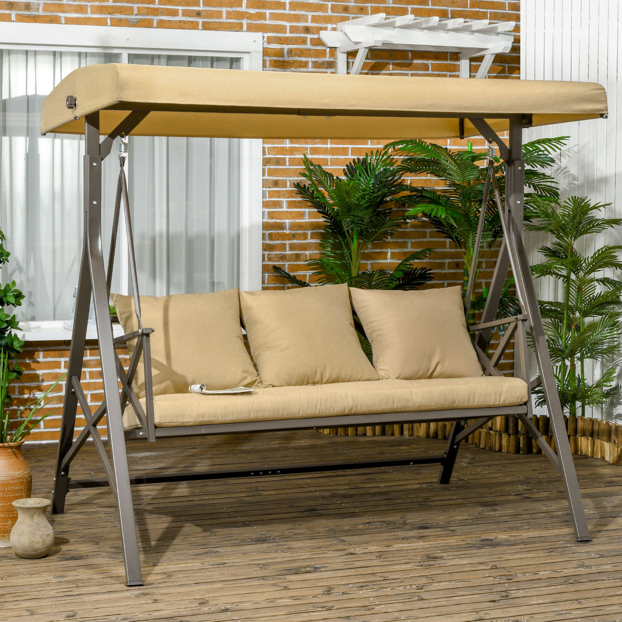 Wooden porch discount swing with canopy