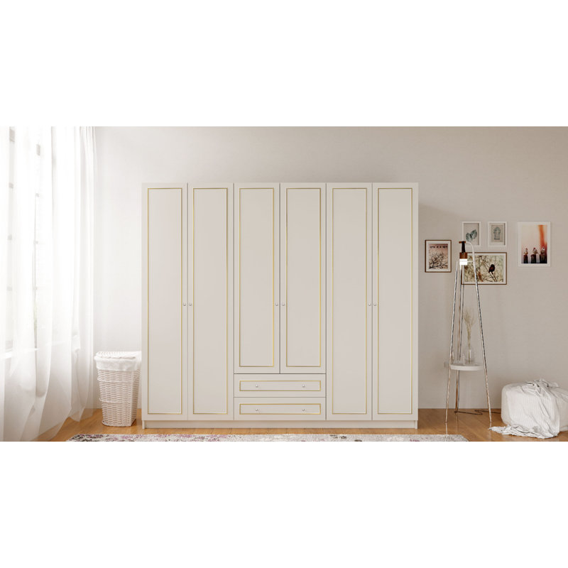 Vandusen 6 Door Manufactured Wood Wardrobe, White/Yellow
