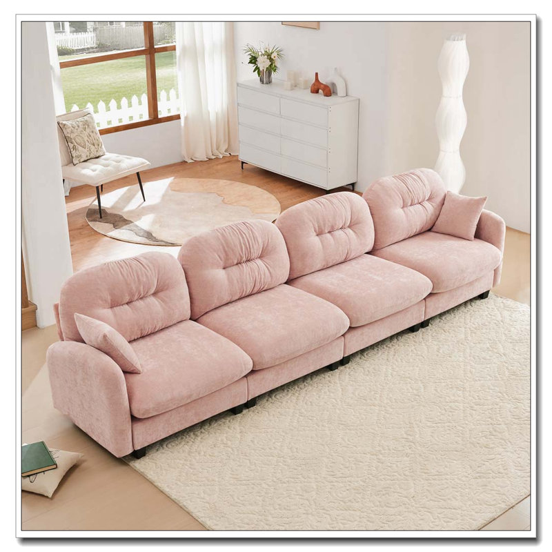Canapé modulaire Cloud avec accoudoirs en tissu chenille, conception plissée matelassée, conception ergonomique, mousse haute densité, accoudoirs élégants, base en bois de haute qualité