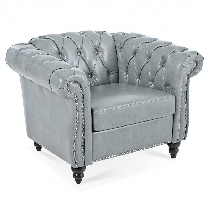 Fauteuil d'appoint pour salon, Similicuir gris pâle, Noir