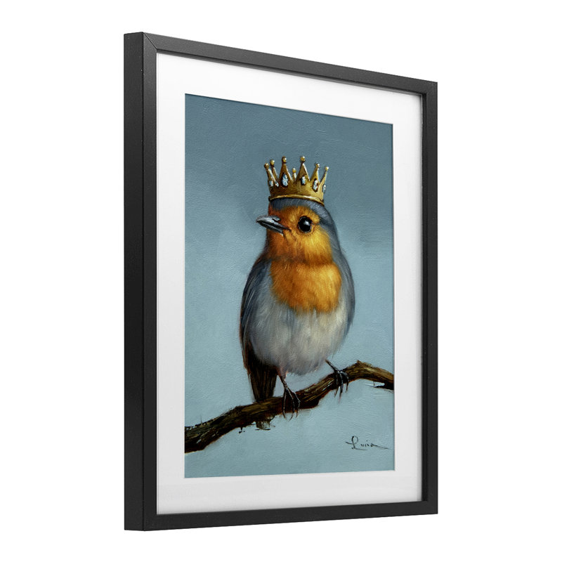 Royal Robin perché, reproduction encadrée sous verre, design par Lucia Heffernan, Cadre noir minuit, H 21 po x l 17 po