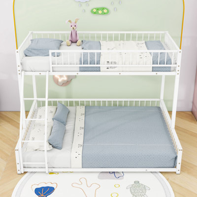 Metal Bunk Bed With Ladder And Guardrails