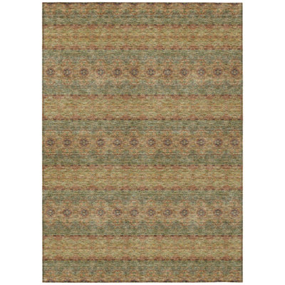 HomeRoots 9' X 12' Artichoke Green And Olive Green Floral Medallion Washable Indoor Outdoor Area Rug