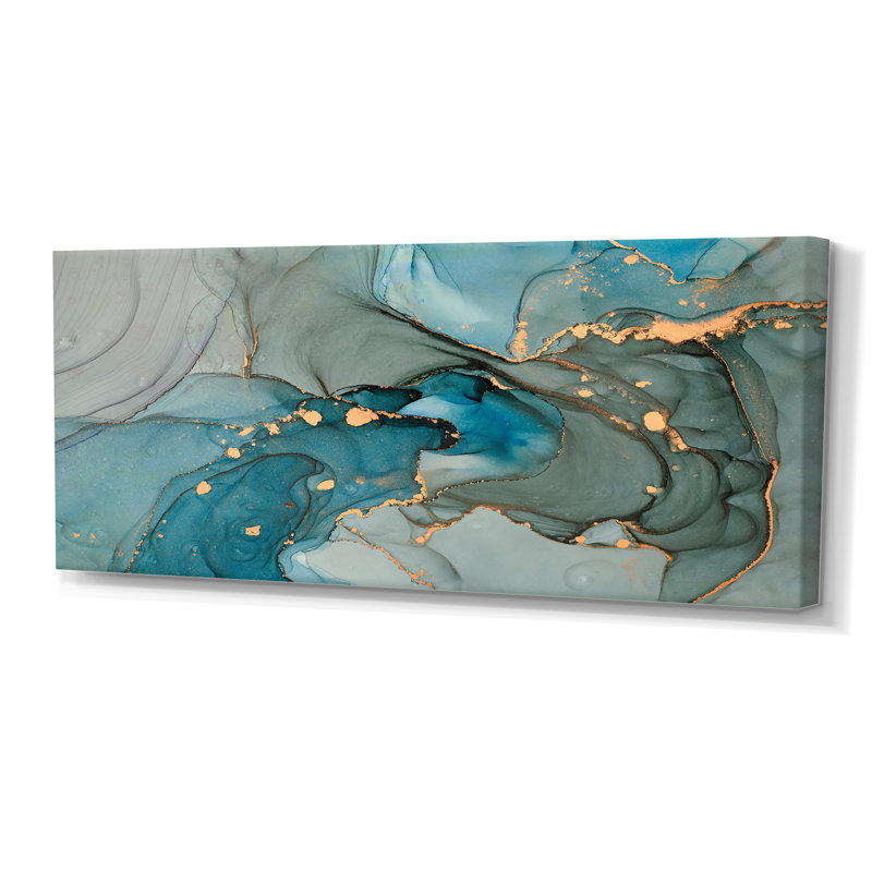 Turquoise doré infusé de marbre - reproduction sur toile, H 28 po x l 60 po, Toile tendue, No Frame
