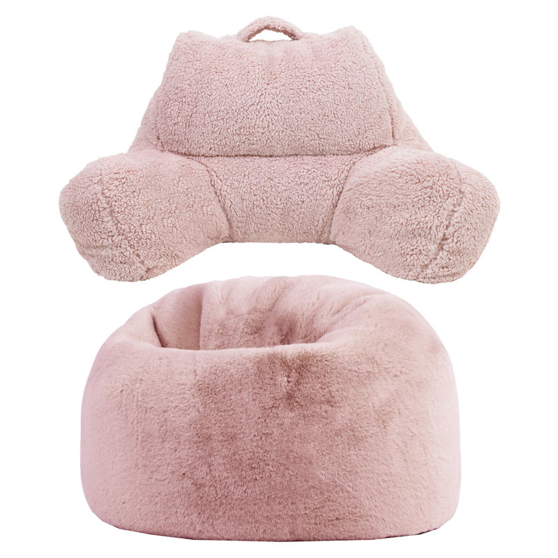 Kids Kingston Faux Fur Classic Bean Bag and Reading Pillow Set, Pink