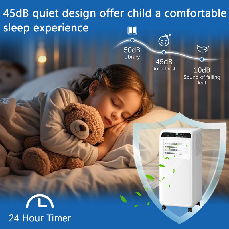 8000Btu Portable Air Conditioner, 3-In-1 Free Stand Smart Cooling Ac Unit With Dehumidifier, Fan, Cools Room Up To 400 Sq.ft, 24H Timer, Installation Kit