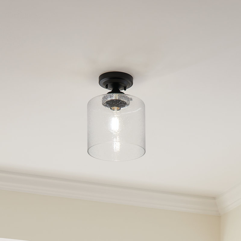 Winslow Black Semi-Flush Mount Light with Clear Seeded Glass Shade