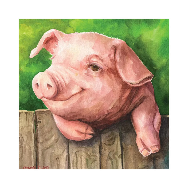 Little Piggy With Background by George Dyachenko - Painting on Canvas, Wrapped Canvas, 30.48cm H x 30.48cm W x 1.91cm D