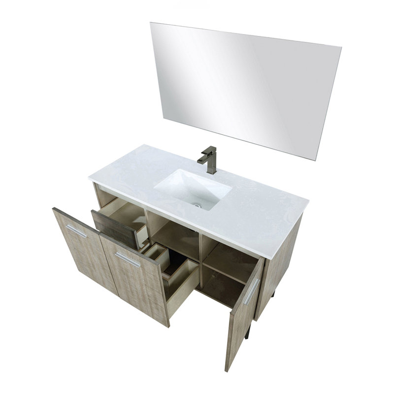 Meuble-lavabo rustique en acacia 48 po X P 20 po D, plateau en marbre de culture, ensemble de robinet en métal et 43 po Miroir