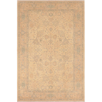Tapis brun clair / doré en laine noué à la main 6 pi 1 po x 8 pi 10 po Neely