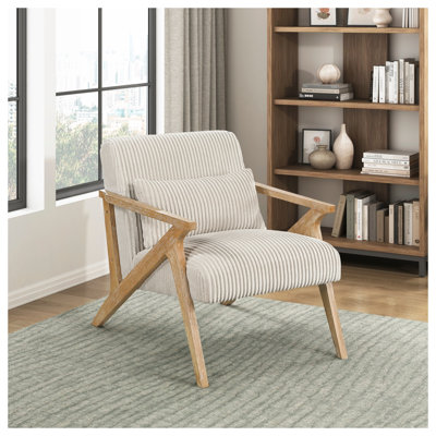 Chaise d'appoint rembourrée en velours côtelé beige avec coussin assorti, structure en bois d'hévéa massif, mobilier de salon de style campagne moderne