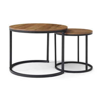 Set of 2 Coffee Table Nesting Side Round End Table Top Sturdy Metal Frame Desk