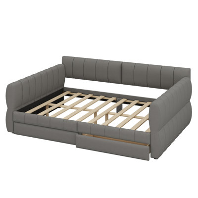 Upholstered Platform Bed With USB And 2 Drawers