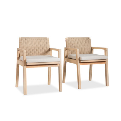 Chaise de patio en bois massif avec dossier tissé et coussin (ensemble de 2)