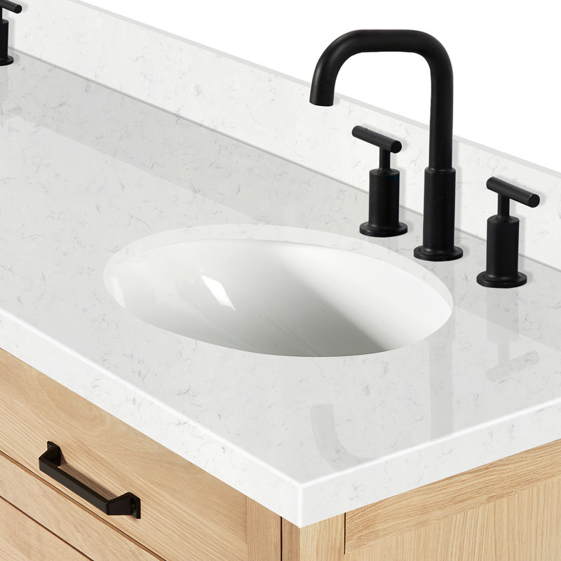 ARIEL Monroe 72 Double Sink Bathroom Vanity with Carrara Quartz Top, Oak, 72" - 73", Carrara White Quartz