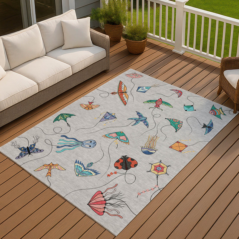 Machine Washable Indoor/Outdoor Chantille ACN2659 Kids Rug, Gray, 5' x 7'6"