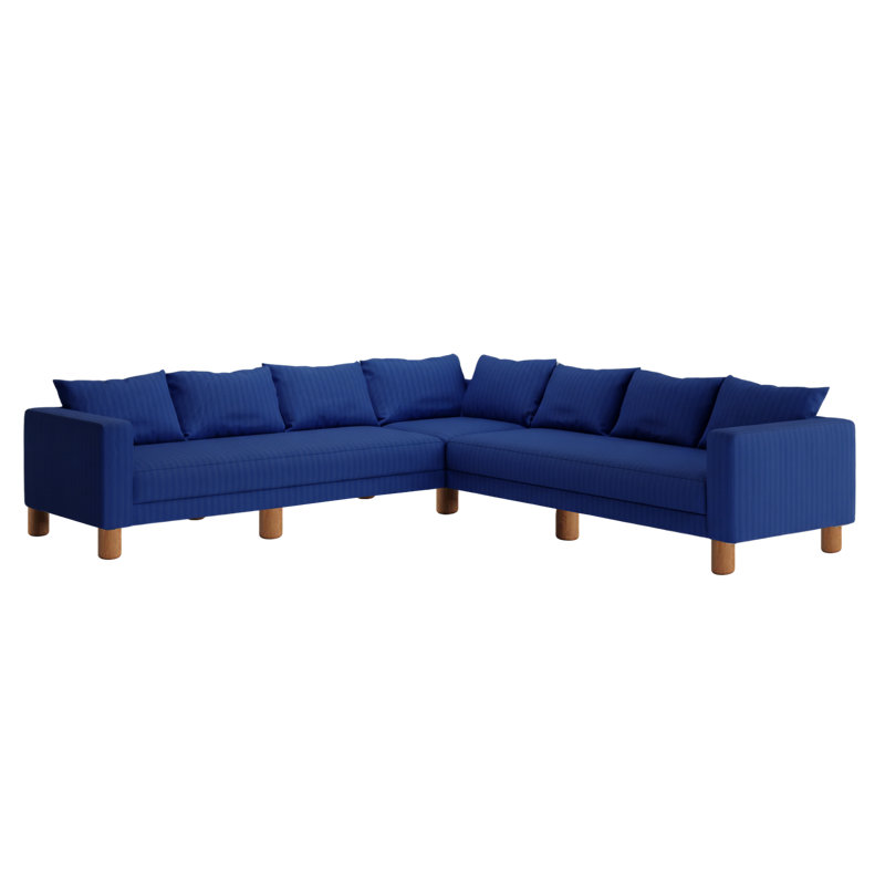 Canapé modulaire 7 places Essential, Mélange de chanvre rayé cobalt, Cylinder