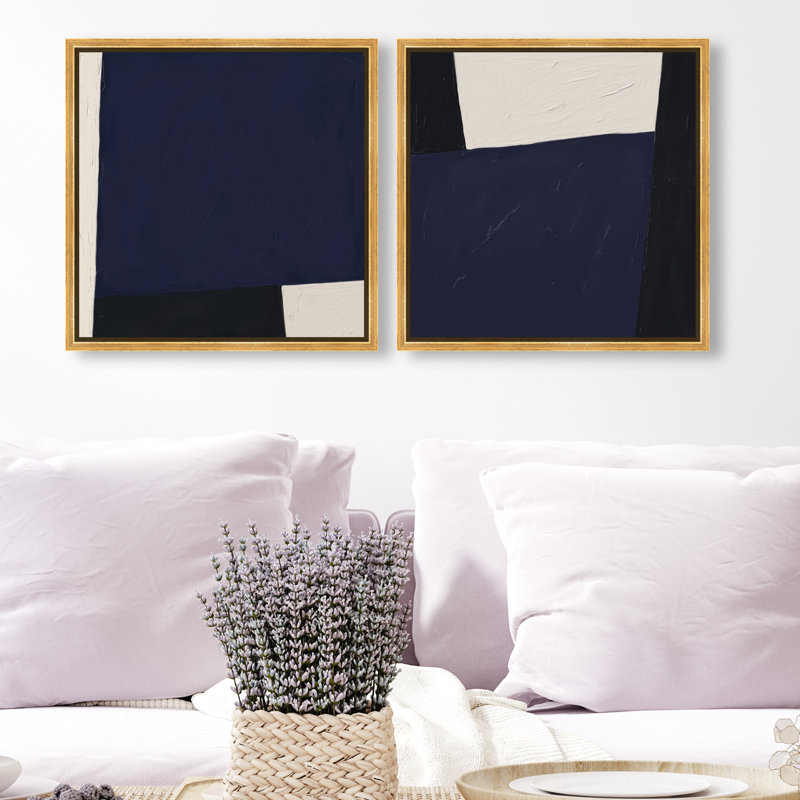 In Blue Set Canvas Abstract Print by Oliver Gal, Black Frame, 12 x 12, 17"H x 17"W, Gold Floater Frame
