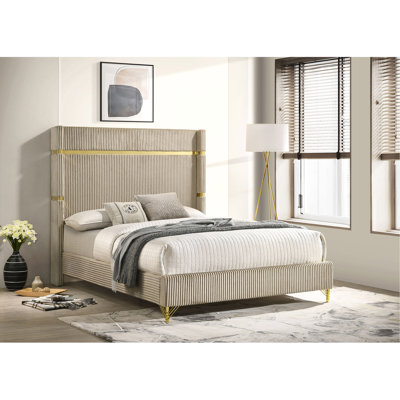 Upholstered Eastern King Wingback Bed