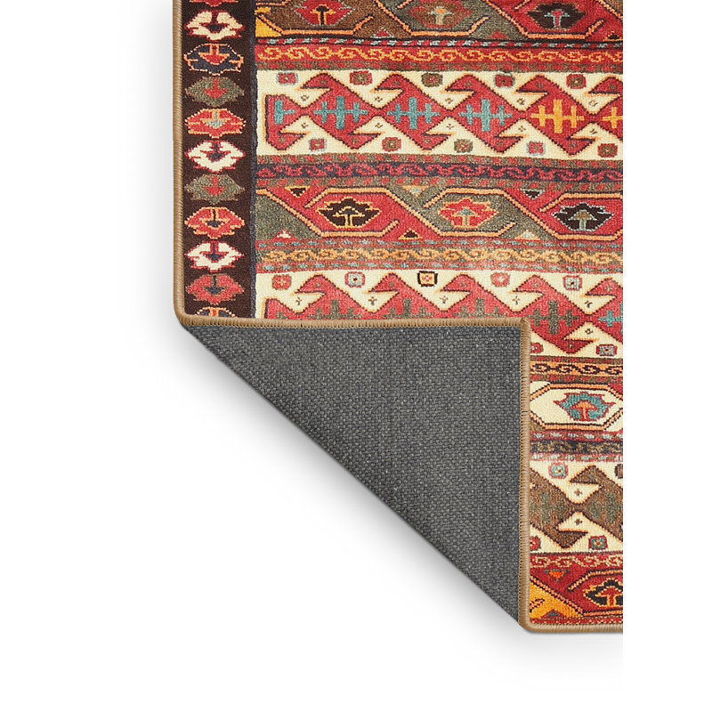 Tapis traditionnel rouge / noir / jaune clair, Rectangle 5 pi x 7 pi