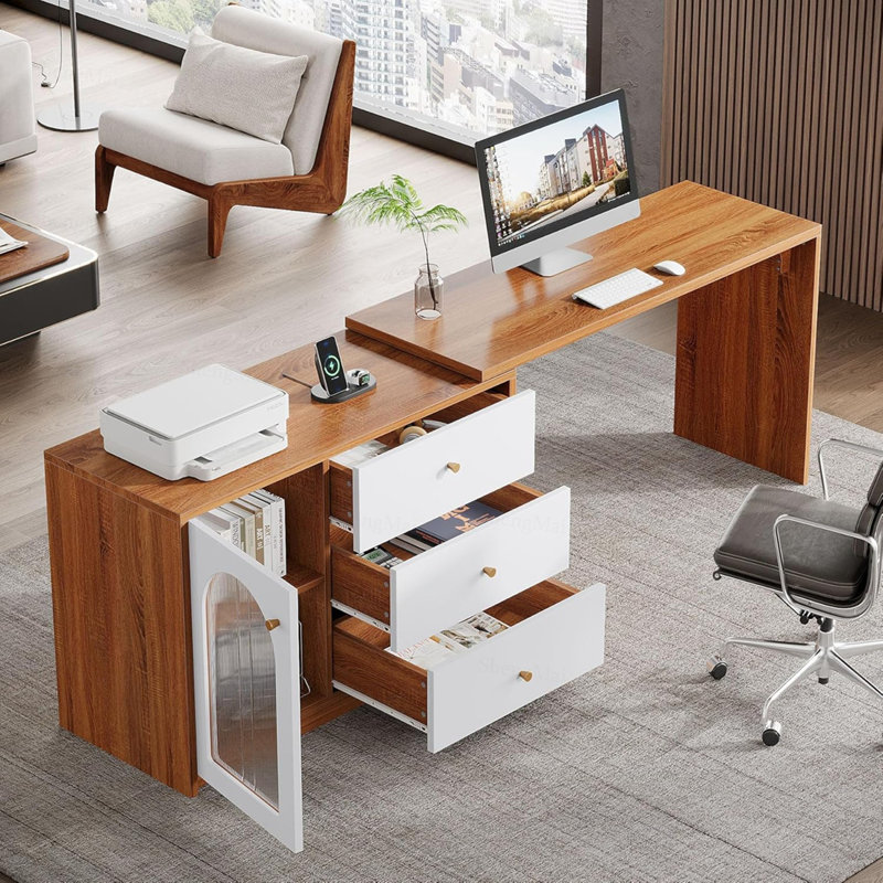 Bureau d'ordinateur en L 82,67 po avec tiroirs, bureau en coin réversible pour la maison, le bureau et un appartement