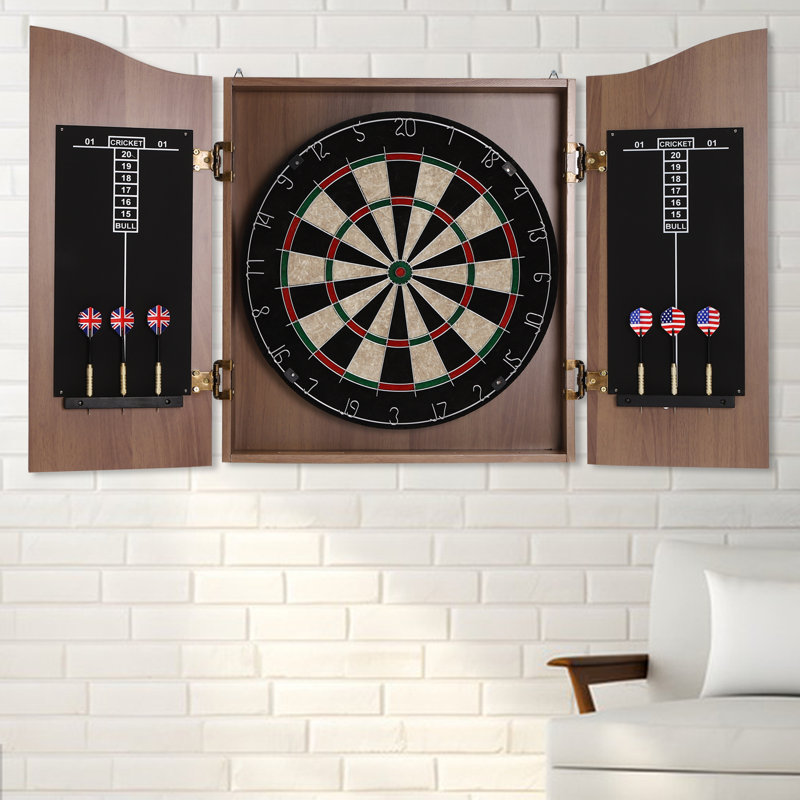 Modern Brown MDF and Sisal Dartboard Cabinet Set