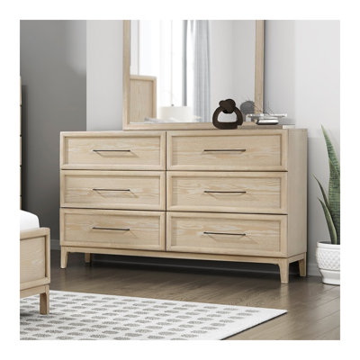 Contemporary 6-Drawer Bedroom Dresser with Light Brown Finish - Wooden Storage Furniture with Ball Bearing Glides