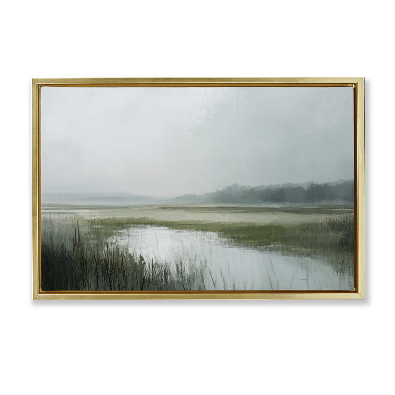 Cadre flottant Echoes Of Stillness, design par Novae, Cadre flottant métallique doré, H 21 po x l 31 po