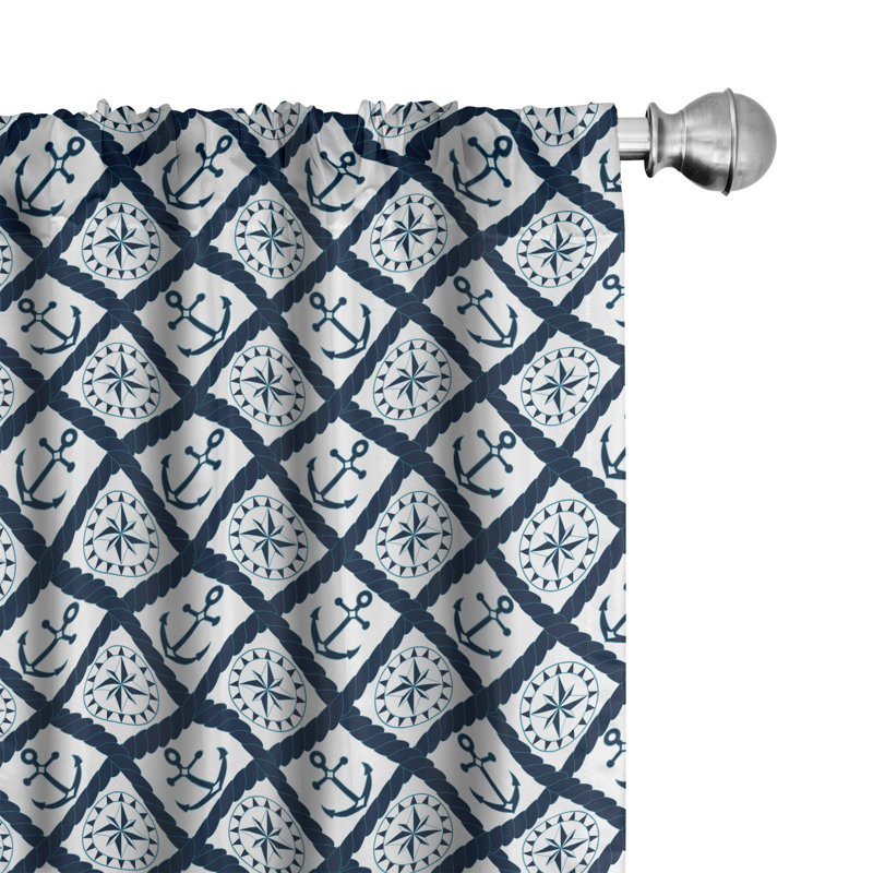 Nautical Semi-Sheer Rod Pocket Curtain Panels, 28" x 63"