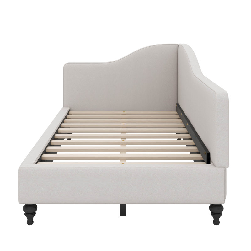 L-Shaped Linen Daybed With Solid Wood Legs, Beige, Twin