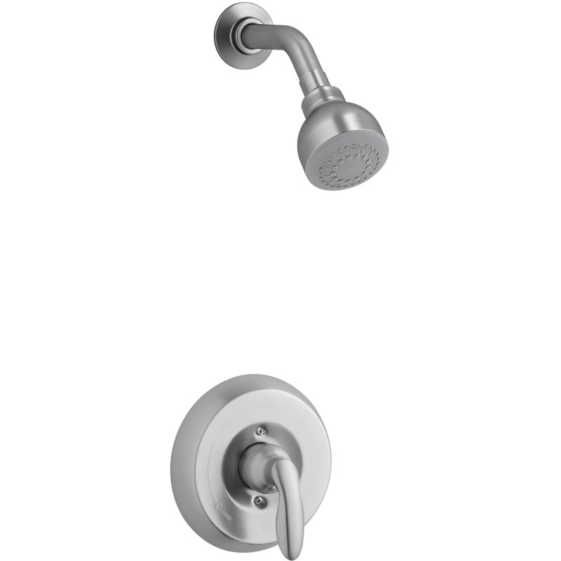 Garniture de valve de douche Kohal Coralais Rite-Temp avec poignée levier et pomme de douche 1,5 GPM, Chrome brossé