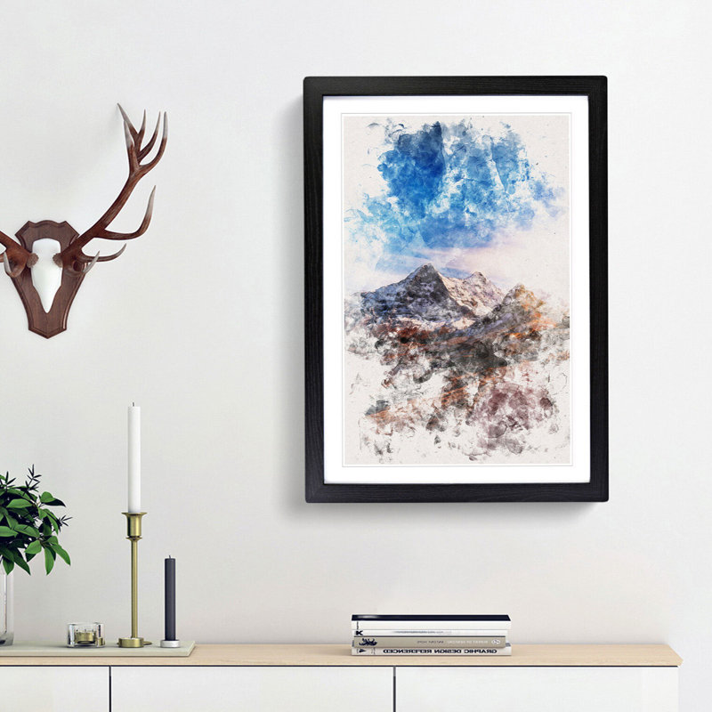 Mountains in Switzerland - Picture Frame Painting Print, 33cm H x 24cm W x 2cm D, Black Framed