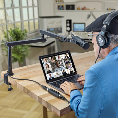 Low-Profile Broadcast Arm With 6" Riser – Supports Mics And Cameras Up To 4.4 Lbs, 360° Rotatable Adjustable Foldable Microphone Low Arm Desk Mount For Podcast/Streaming/Gaming/Radio Studio By Auray