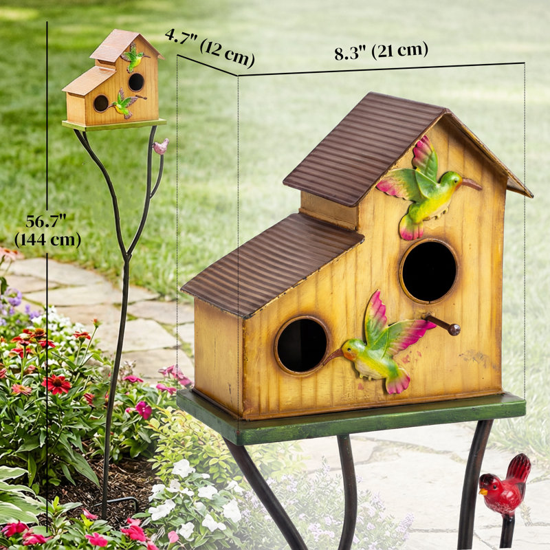 Maison d'oiseaux d'extérieur avec poteau, 57 po en métal, jaune