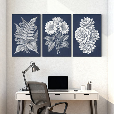 Plantes et fleurs fougères botaniques fleurs, ensemble de 3 reproductions d'art sur toile