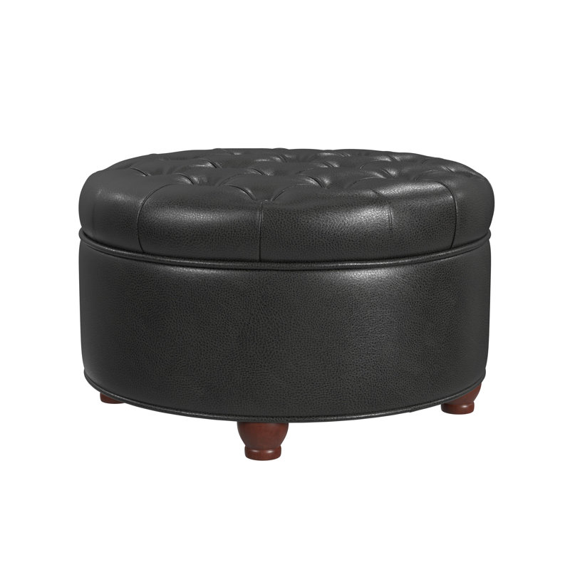 Lona Faux Leather Ottoman, Lona Black Faux Leather 