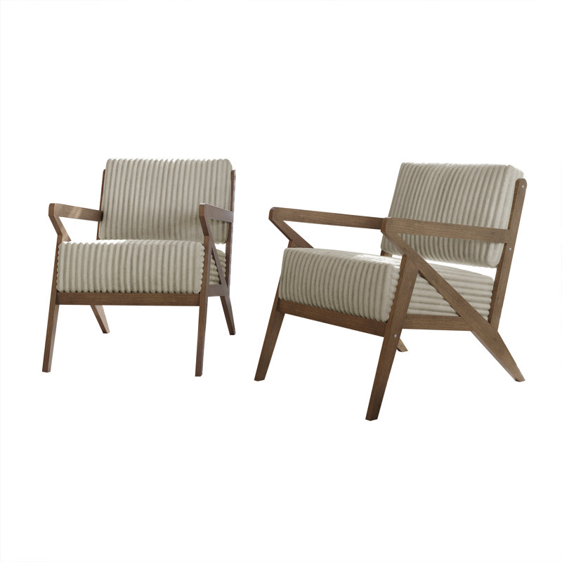 Ensemble de chaises d'appoint 2 pièces Merrin, Crème, crème, Noyer