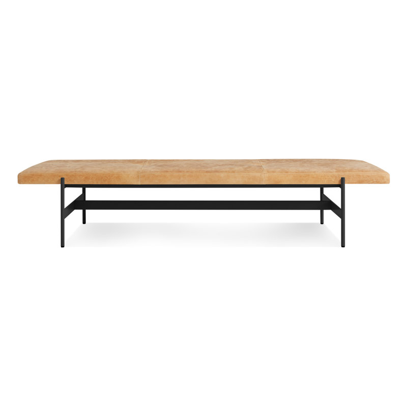 Daybench Leather Dining Bench, Ink Genuine Leather, Oblivion, 14" H x 75" W x 24" D