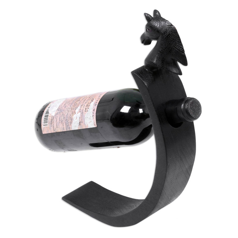 Jonelle Solid Wood Tabletop Wine Bottle Rack in Black