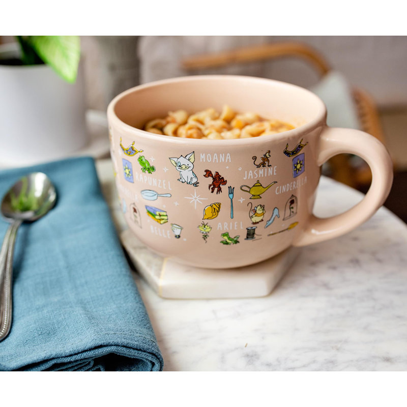 Grande tasse à soupe en céramique avec couvercle ventilé Disney Princess | Peut contenir 24 onces
