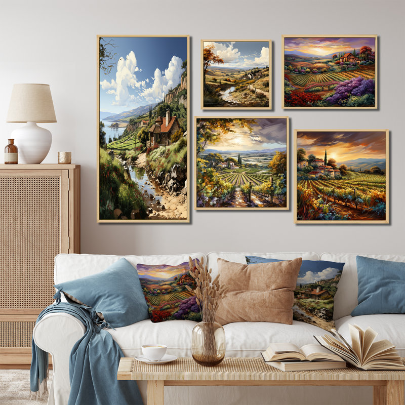 «Vineyard Charm Landscape», ensemble d'art mural sur toile Vineyard, Cadre flottant brun